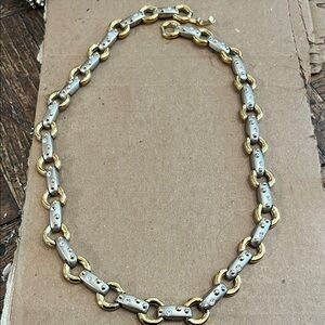 Linked  Goldtone and SilverChain Necklace, weighty 15” round